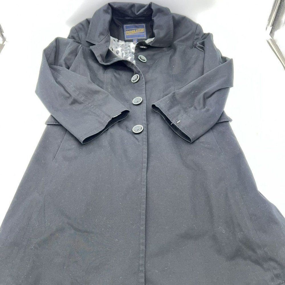 Pendleton Womens Black Trench Size 4 Cotton Polka Dot Lining and Collar Pockets